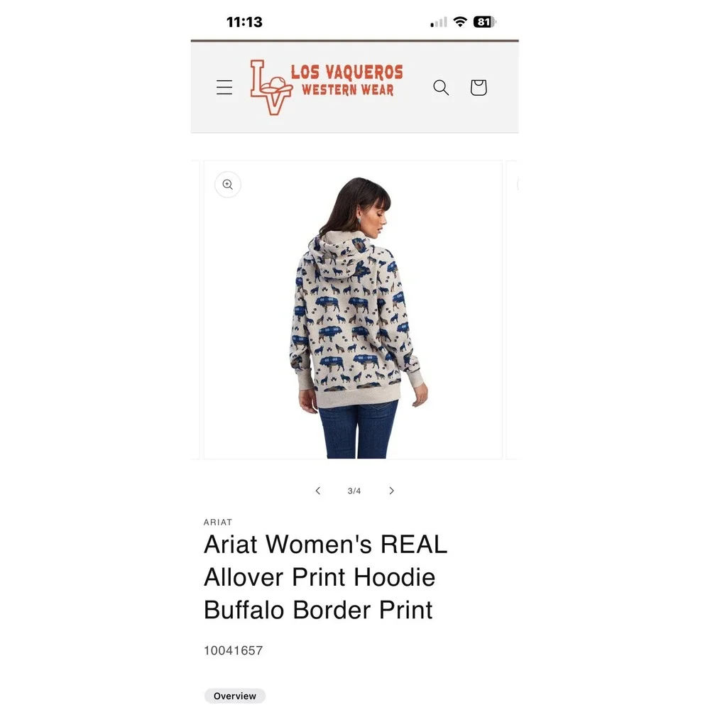 Ariat REAL AOP Sweatshirt Hoodie Womens All Over Print Wild Buffalo Wolf Small‎